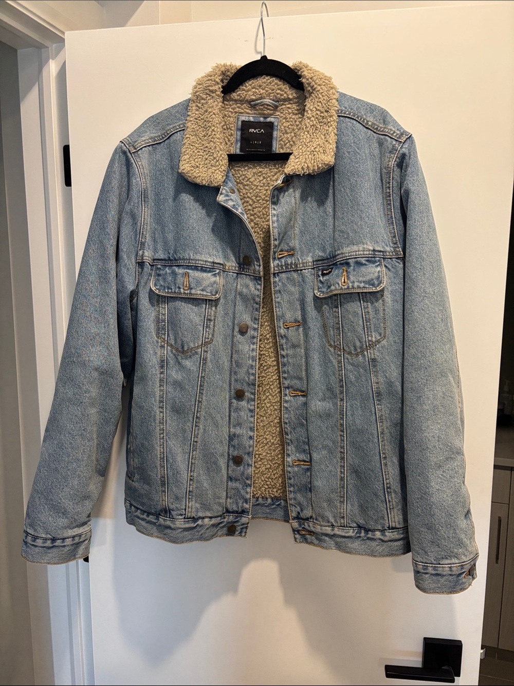 RVCA Light Blue Denim Jacket with Cream Sherpa Collar